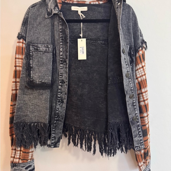 Gilded Intent denim fringe and plaid jacket - Picture 4 of 8